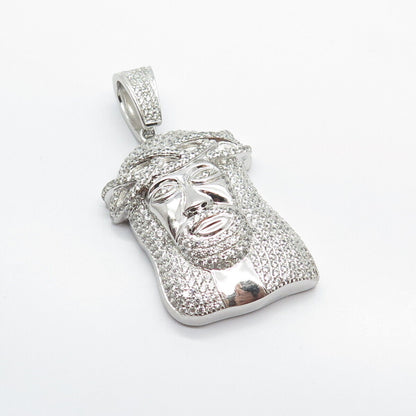 925 Sterling Silver Pave C Z Jesus Religious Pendant