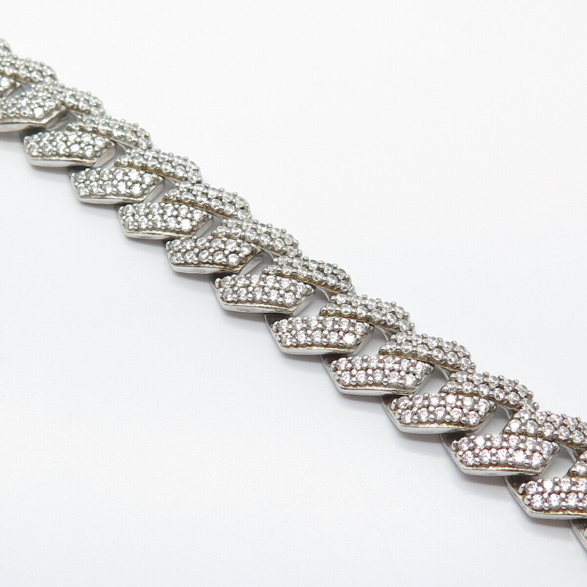 925 Sterling Silver Pave C Z Cuban Chain Bracelet 8.25"