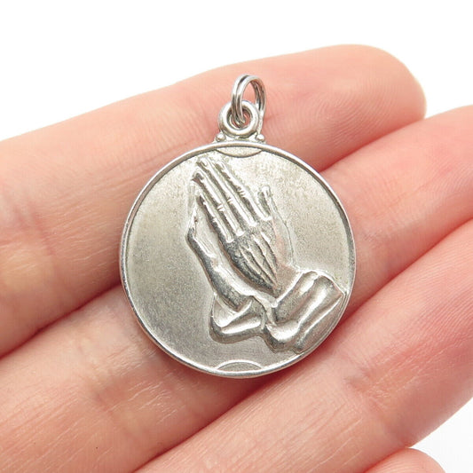 925 Sterling Silver Vintage Hands In Prayer Charm Pendant