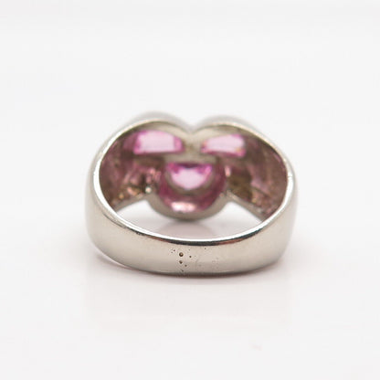 925 Sterling Silver Vintage Pink C Z Three-Stone Ring Size 9.25