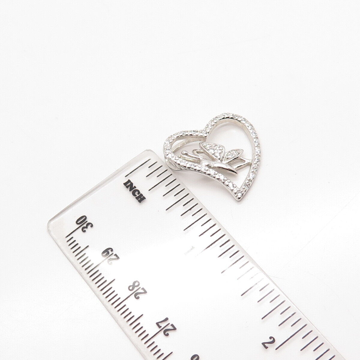 925 Sterling Silver Pave C Z Heart & Butterfly Slide Pendant