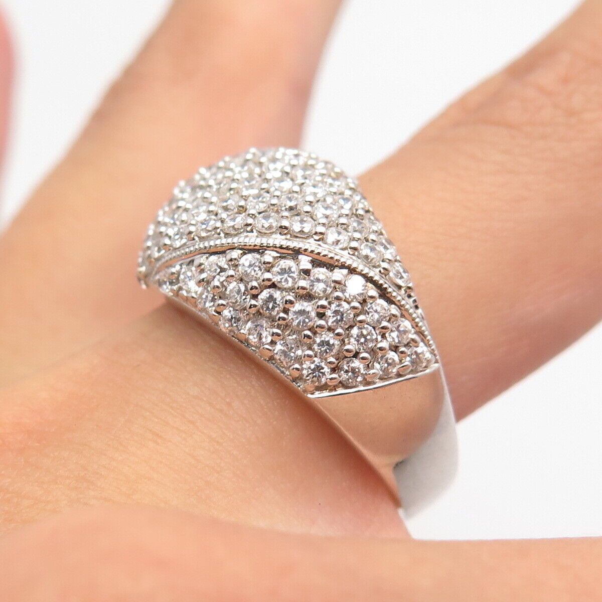 925 Sterling Silver Pave C Z Ring Size 8.25