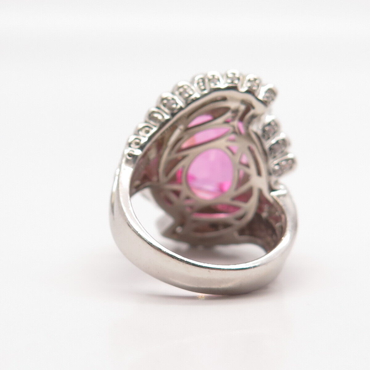 925 Sterling Silver White & Pink C Z Statement Ring Size 7.25