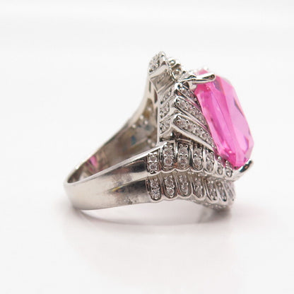 925 Sterling Silver White & Pink C Z Statement Ring Size 7.25