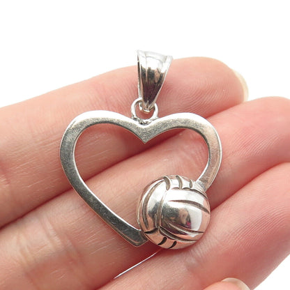 925 Sterling Silver Vintage Mexico Open Heart & Ball Pendant