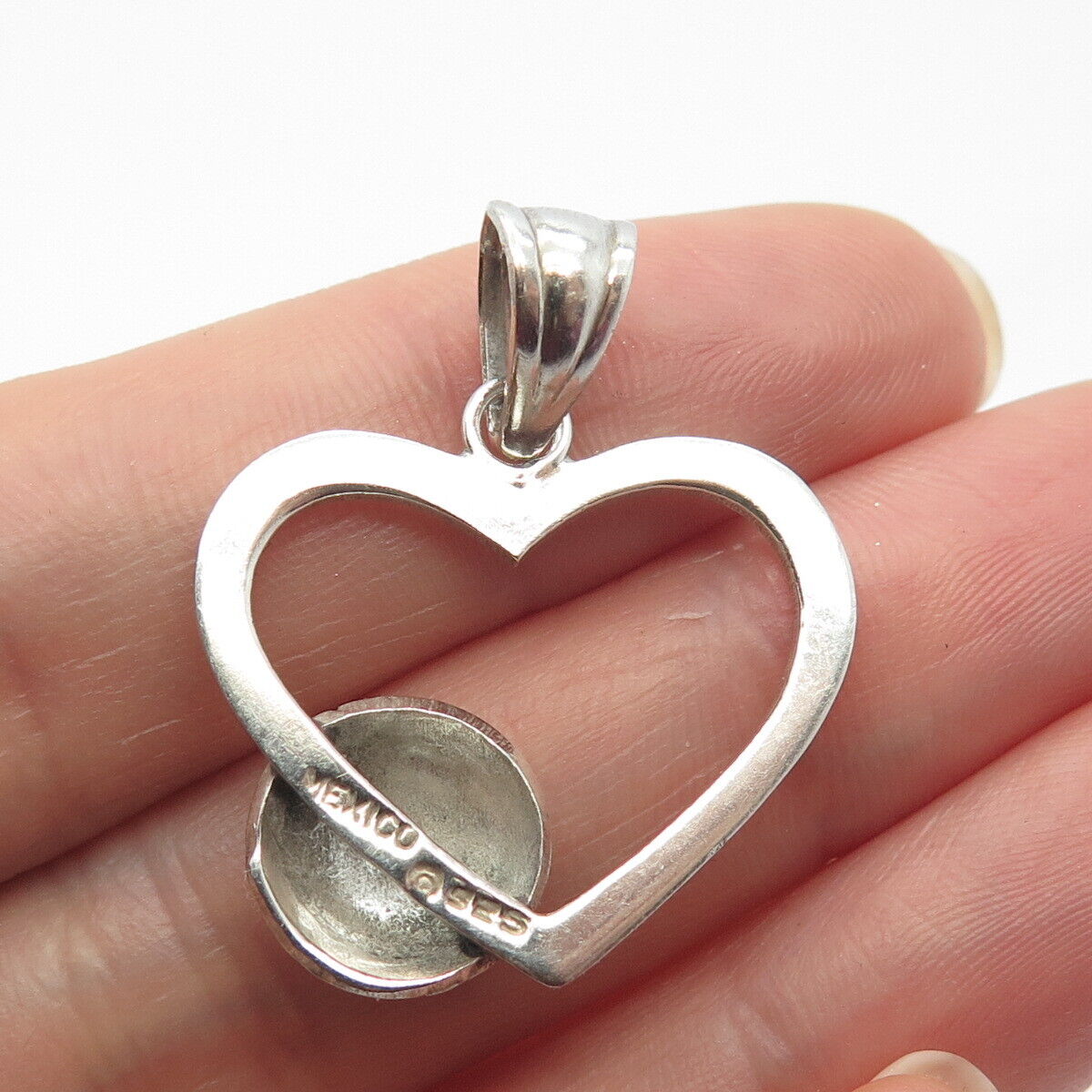 925 Sterling Silver Vintage Mexico Open Heart & Ball Pendant