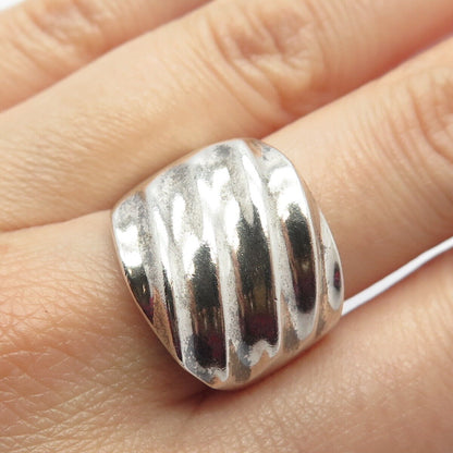 925 Sterling Silver Vintage Mexico Ribbed Wide Ring Size 10