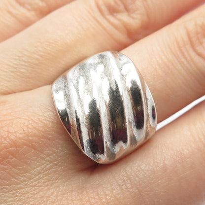 925 Sterling Silver Vintage Mexico Ribbed Wide Ring Size 10