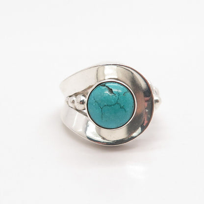 970 Silver Vintage Mexico J. Gomez Turquoise Modernist Hook & Eye Ring Size 7