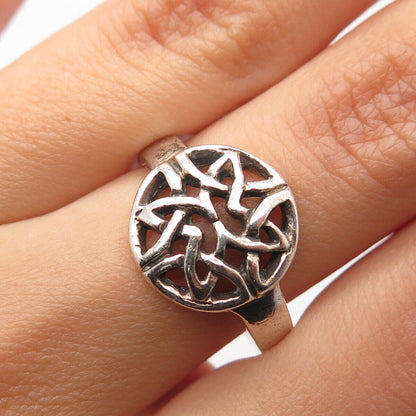925 Sterling Silver Vintage Round Triquetra Celtic Ring Size 9