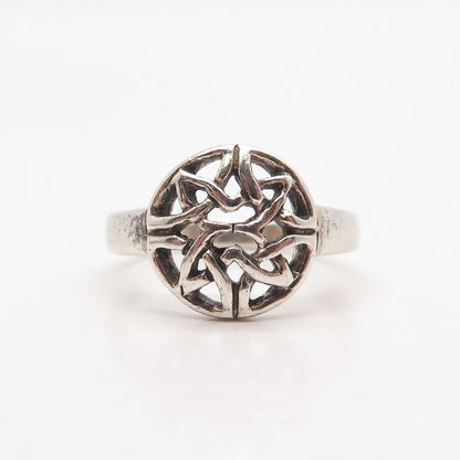 925 Sterling Silver Vintage Round Triquetra Celtic Ring Size 9