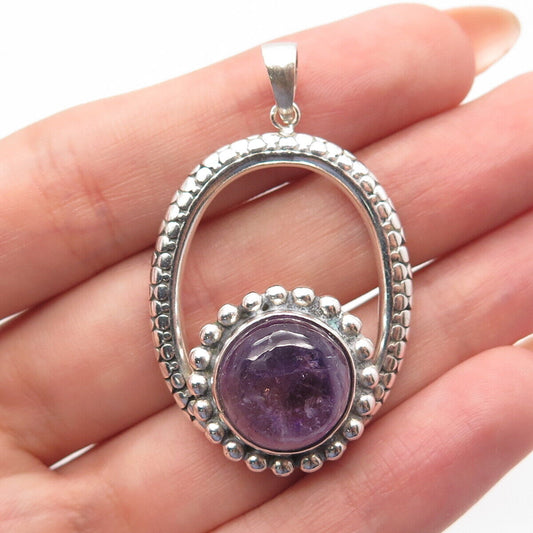 925 Sterling Silver Vintage Real Amethyst Gemstone Beaded Dots Pendant