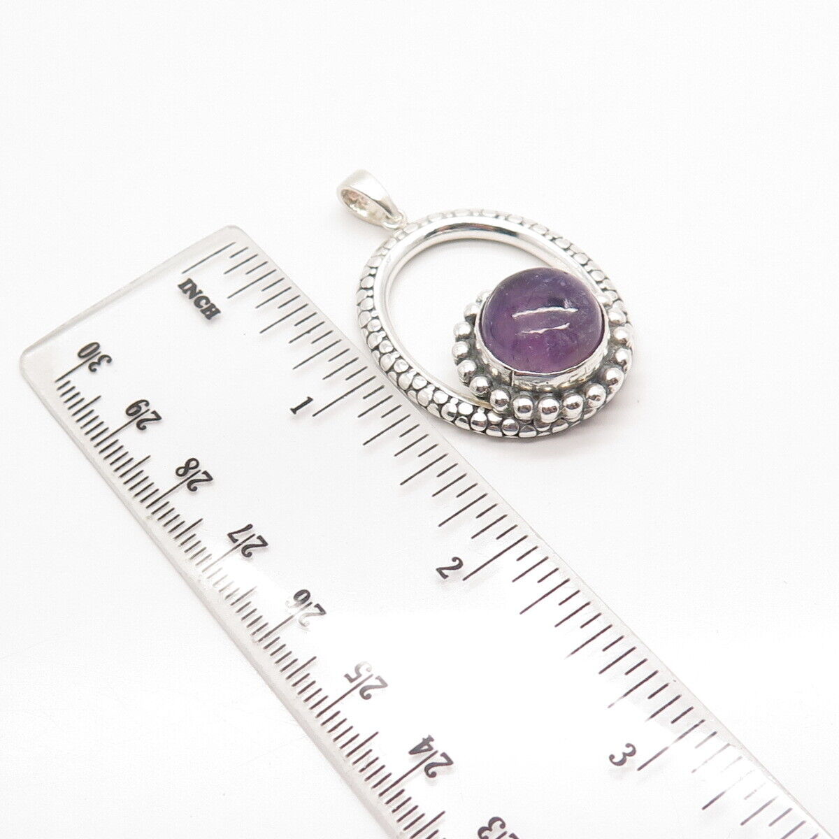 925 Sterling Silver Vintage Real Amethyst Gemstone Beaded Dots Pendant