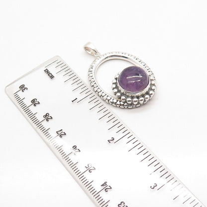 925 Sterling Silver Vintage Real Amethyst Gemstone Beaded Dots Pendant