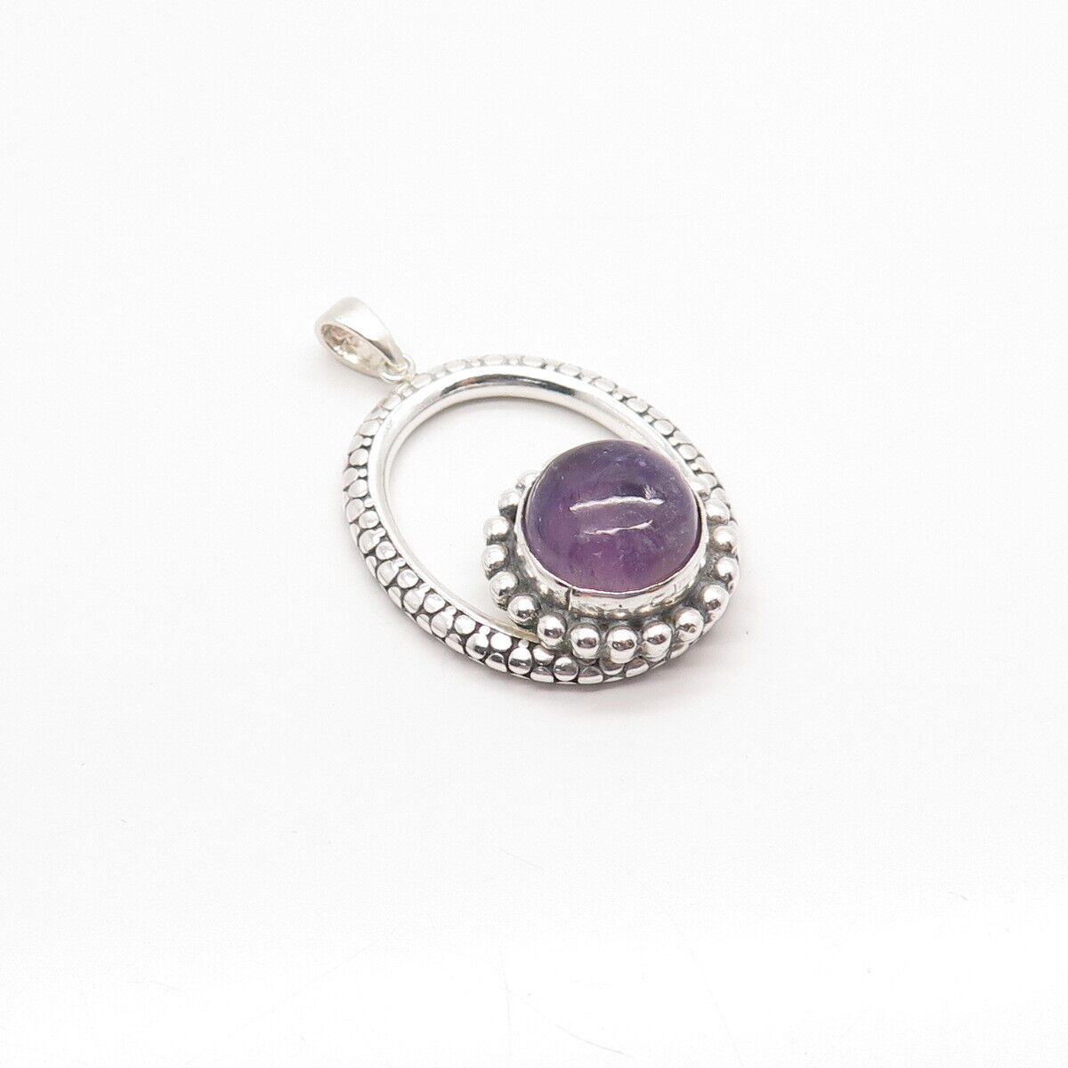 925 Sterling Silver Vintage Real Amethyst Gemstone Beaded Dots Pendant