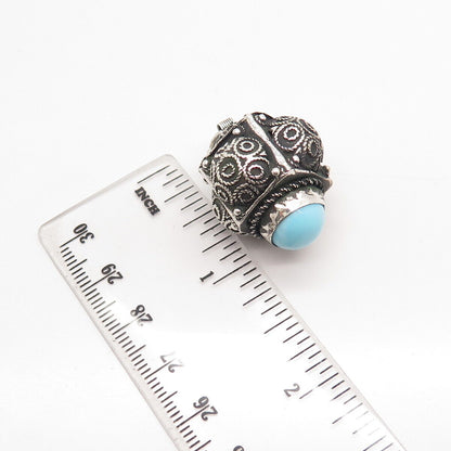 925 Sterling Silver Antique Real Larimar Gemstone Ornate Pendant