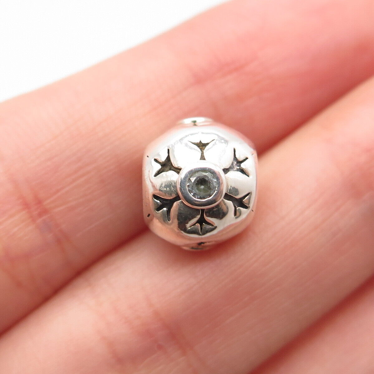 925 Sterling Silver Real Aquamarine Gem Snowflake Small Bead Charm