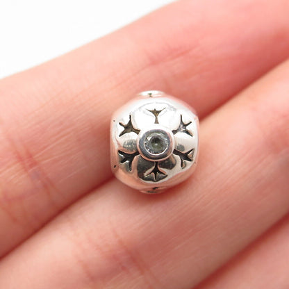 925 Sterling Silver Real Aquamarine Gem Snowflake Small Bead Charm