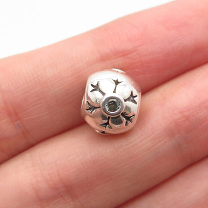925 Sterling Silver Real Aquamarine Gem Snowflake Small Bead Charm