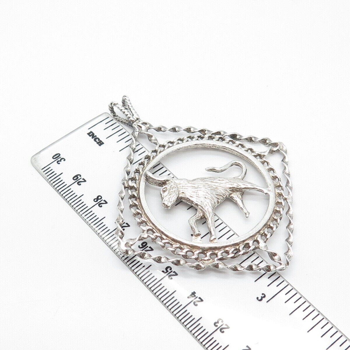 925 Sterling Silver Vintage Taurus Zodiac Sign Ornate Pendant