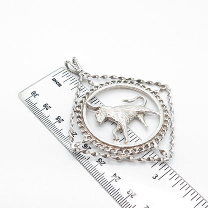 925 Sterling Silver Vintage Taurus Zodiac Sign Ornate Pendant