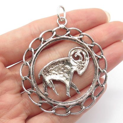 925 Sterling Silver Vintage Aries Zodiac Sign Ornate Pendant