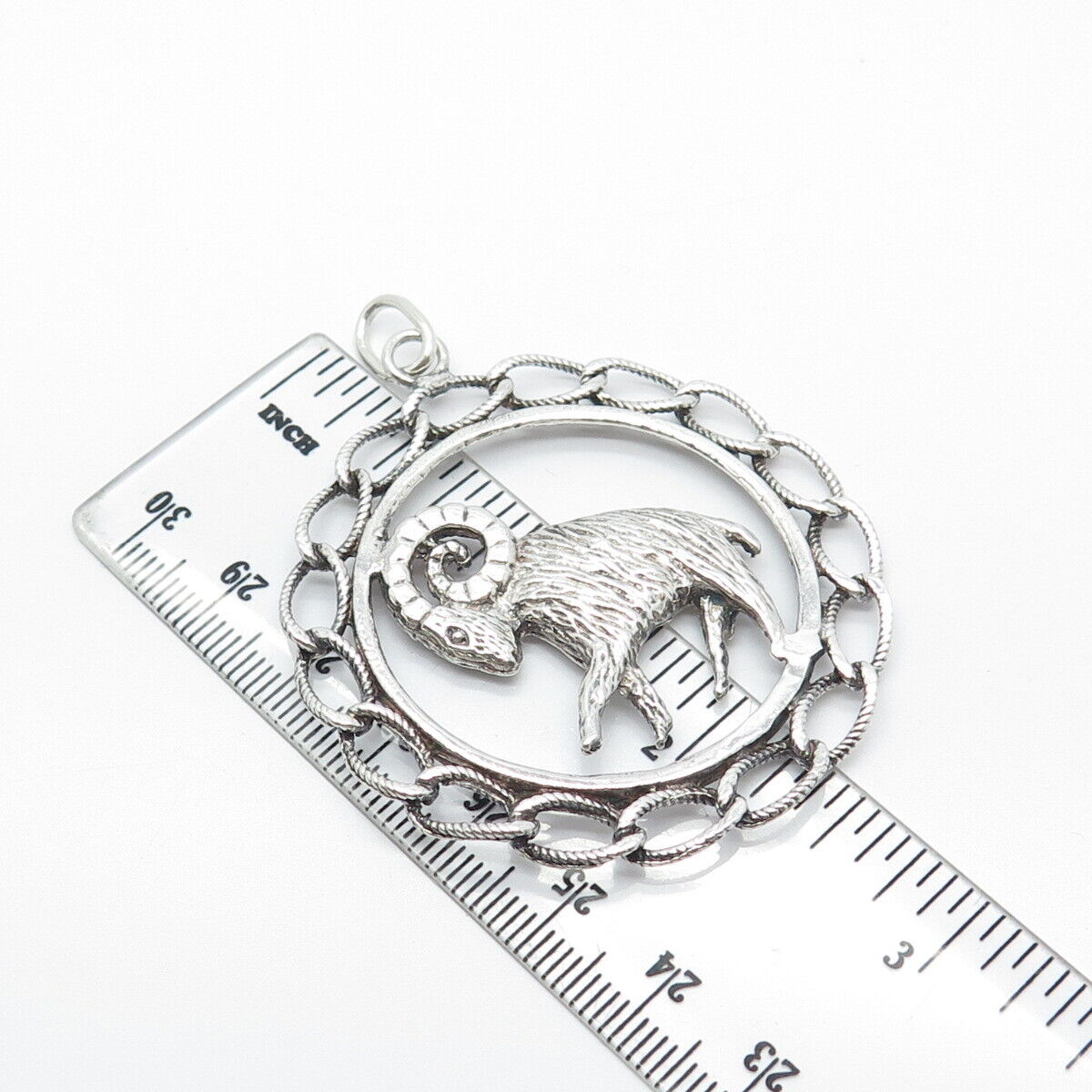 925 Sterling Silver Vintage Aries Zodiac Sign Ornate Pendant