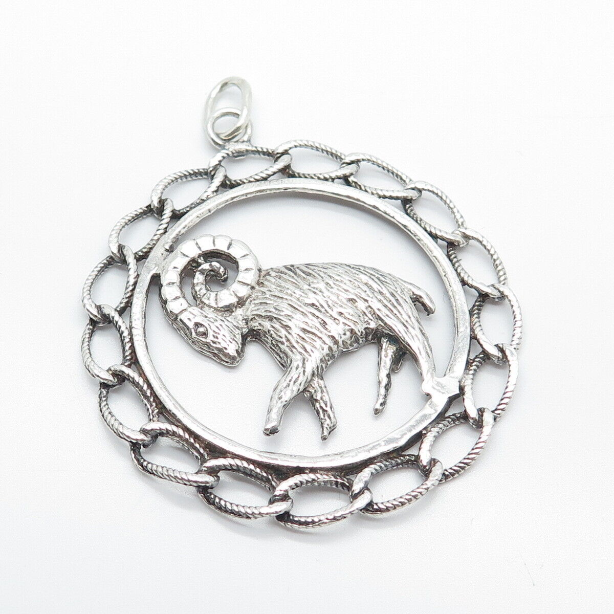 925 Sterling Silver Vintage Aries Zodiac Sign Ornate Pendant