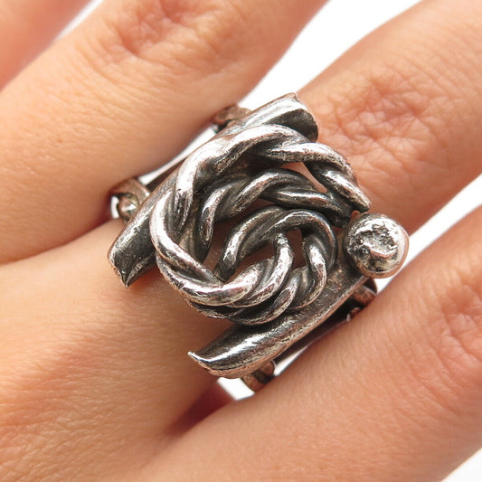 925 Sterling Silver Vintage Twisted Modernist Ring Size 8