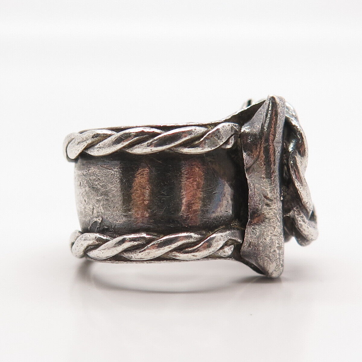 925 Sterling Silver Vintage Twisted Modernist Ring Size 8