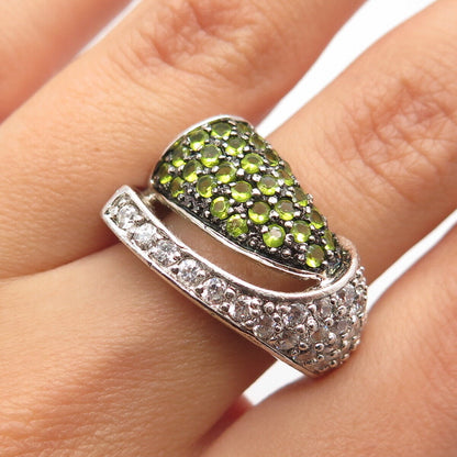 925 Sterling Silver Vintage Real Peridot Gem & C Z Ring Size 6.25