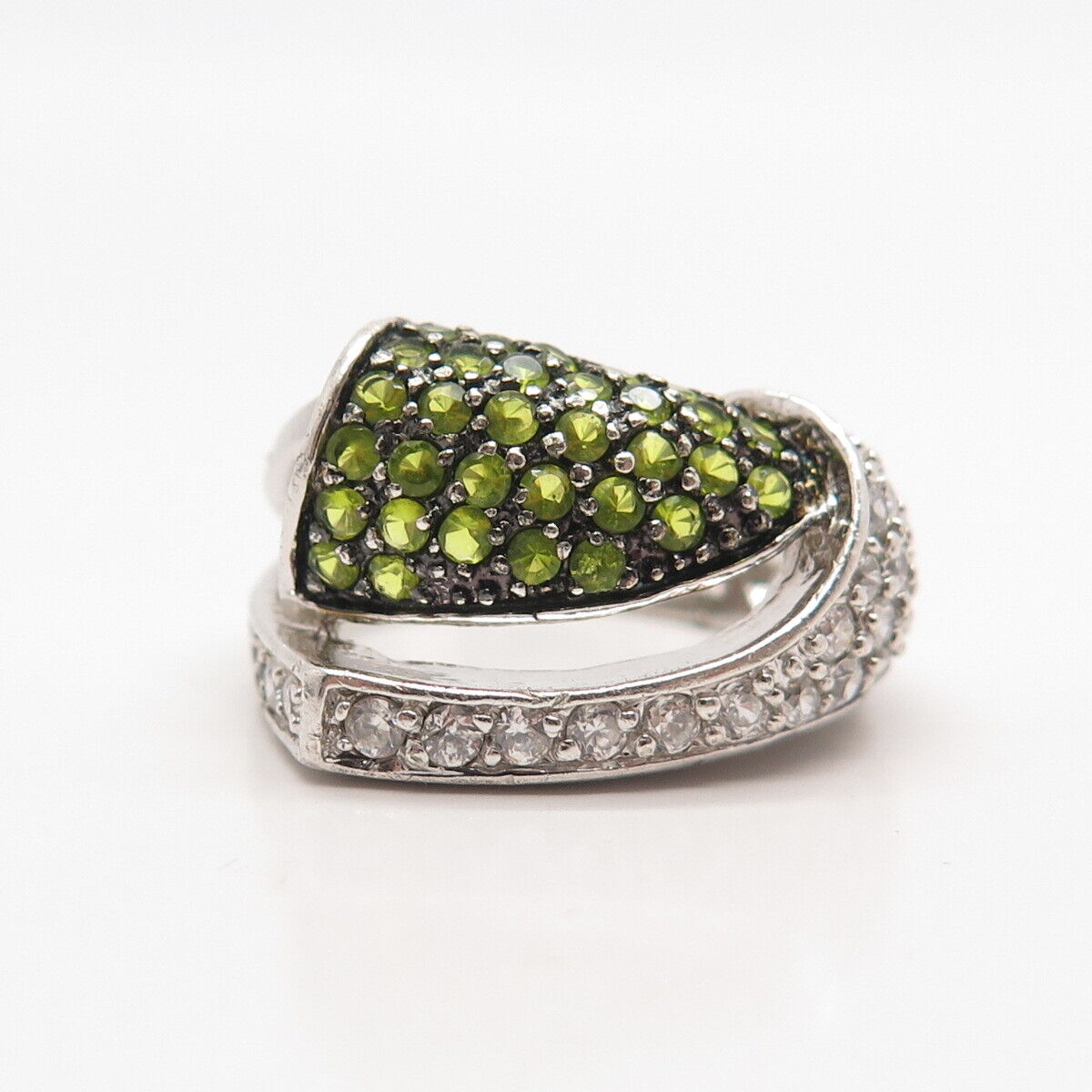 925 Sterling Silver Vintage Real Peridot Gem & C Z Ring Size 6.25