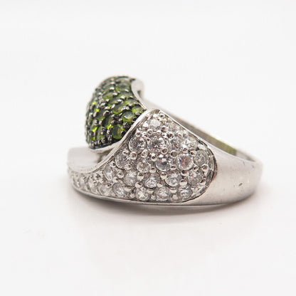 925 Sterling Silver Vintage Real Peridot Gem & C Z Ring Size 6.25