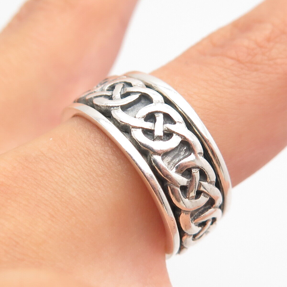 925 Sterling Silver Vintage Celtic Rotating Band Ring 8