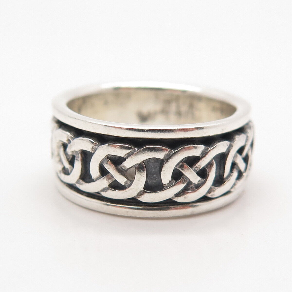 925 Sterling Silver Vintage Celtic Rotating Band Ring 8