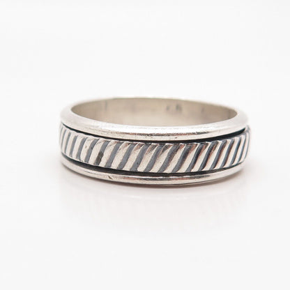 925 Sterling Silver Vintage Mexico Striped Rotating Band Ring Size 14.5