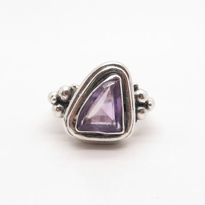 925 Sterling Silver Vintage Real Amethyst Gem Beaded Ring Size 6.5