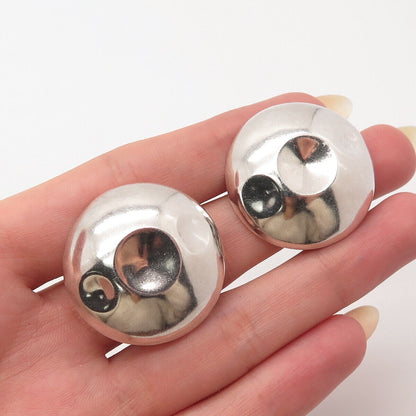 925 Sterling Silver Vintage Mexico Jondell Concave Round Clip On Earrings