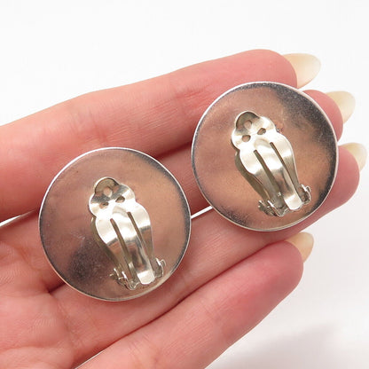 925 Sterling Silver Vintage Mexico Jondell Concave Round Clip On Earrings