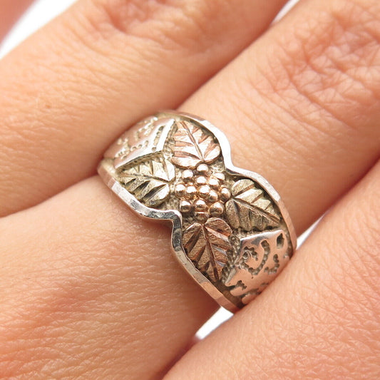 925 Sterling Silver / 12K Gold Vintage Leaf & Berries Ring Size 6