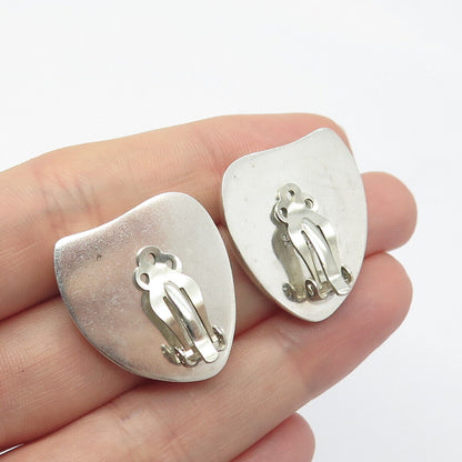 925 Sterling Silver Vintage Mexico Modernist Clip On Earrings