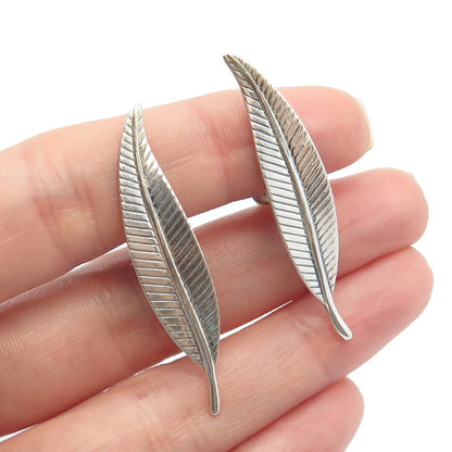 925 Sterling Silver Vintage Jewelart Leaf Striped Screw Back Earrings