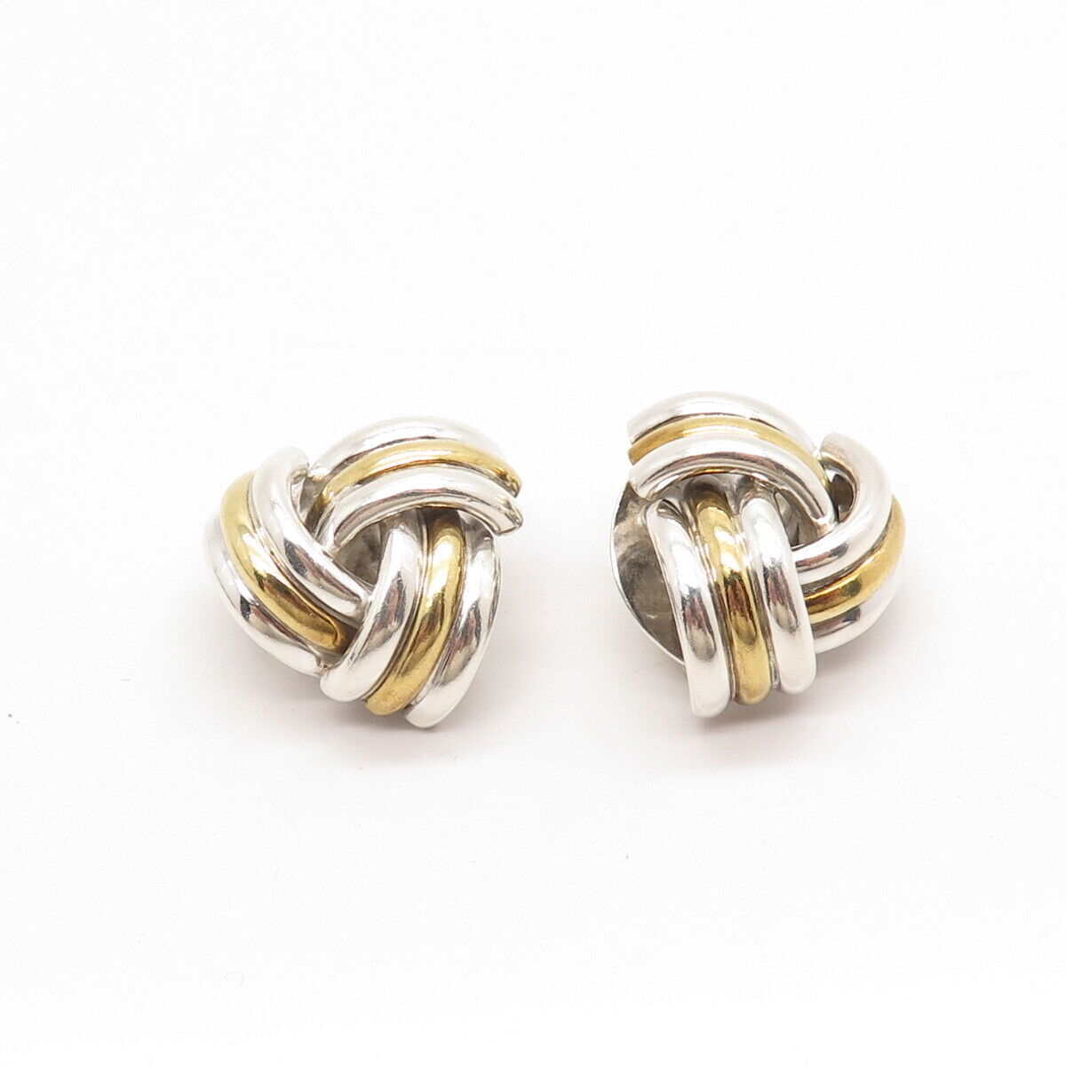 925 Sterling Silver 2-Tone Vintage Mexico Ribbed Knot Clip On Earrings