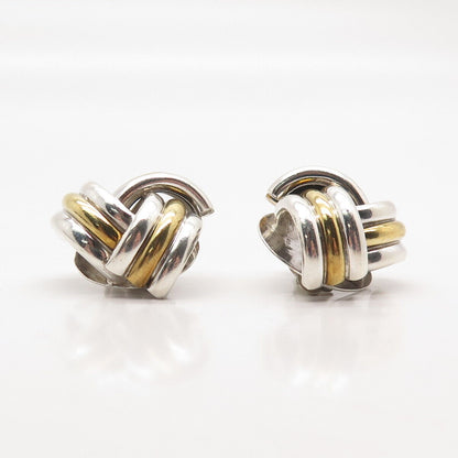 925 Sterling Silver 2-Tone Vintage Mexico Ribbed Knot Clip On Earrings