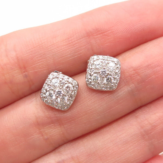 925 Sterling Silver Pave C Z Stud Earrings