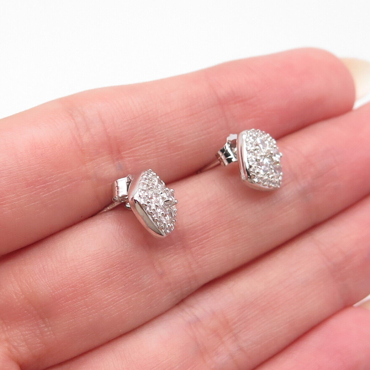 925 Sterling Silver Pave C Z Stud Earrings