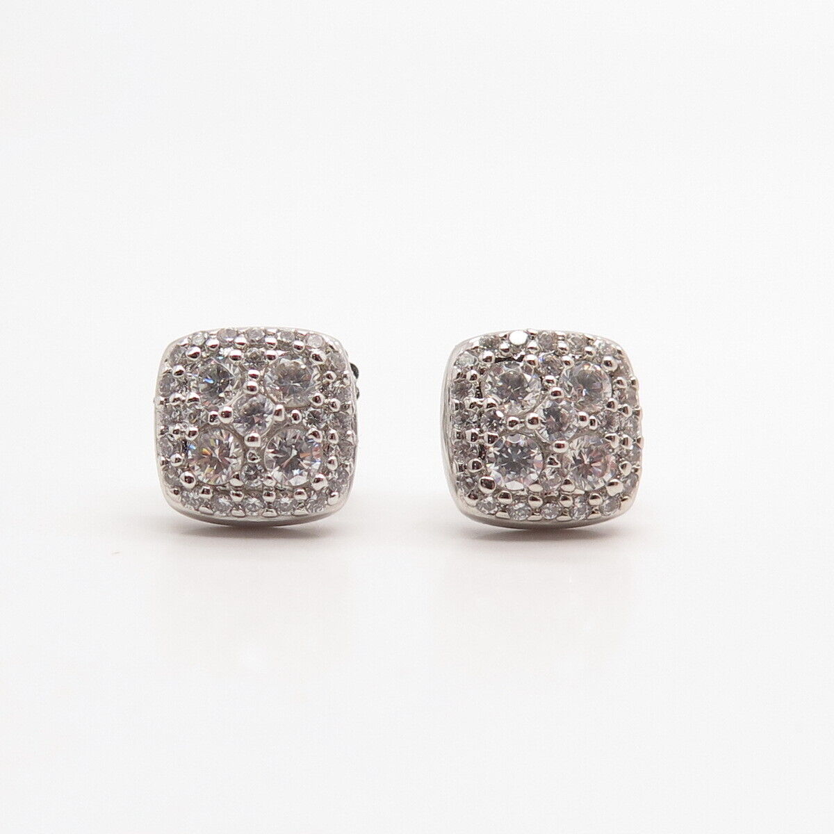 925 Sterling Silver Pave C Z Stud Earrings