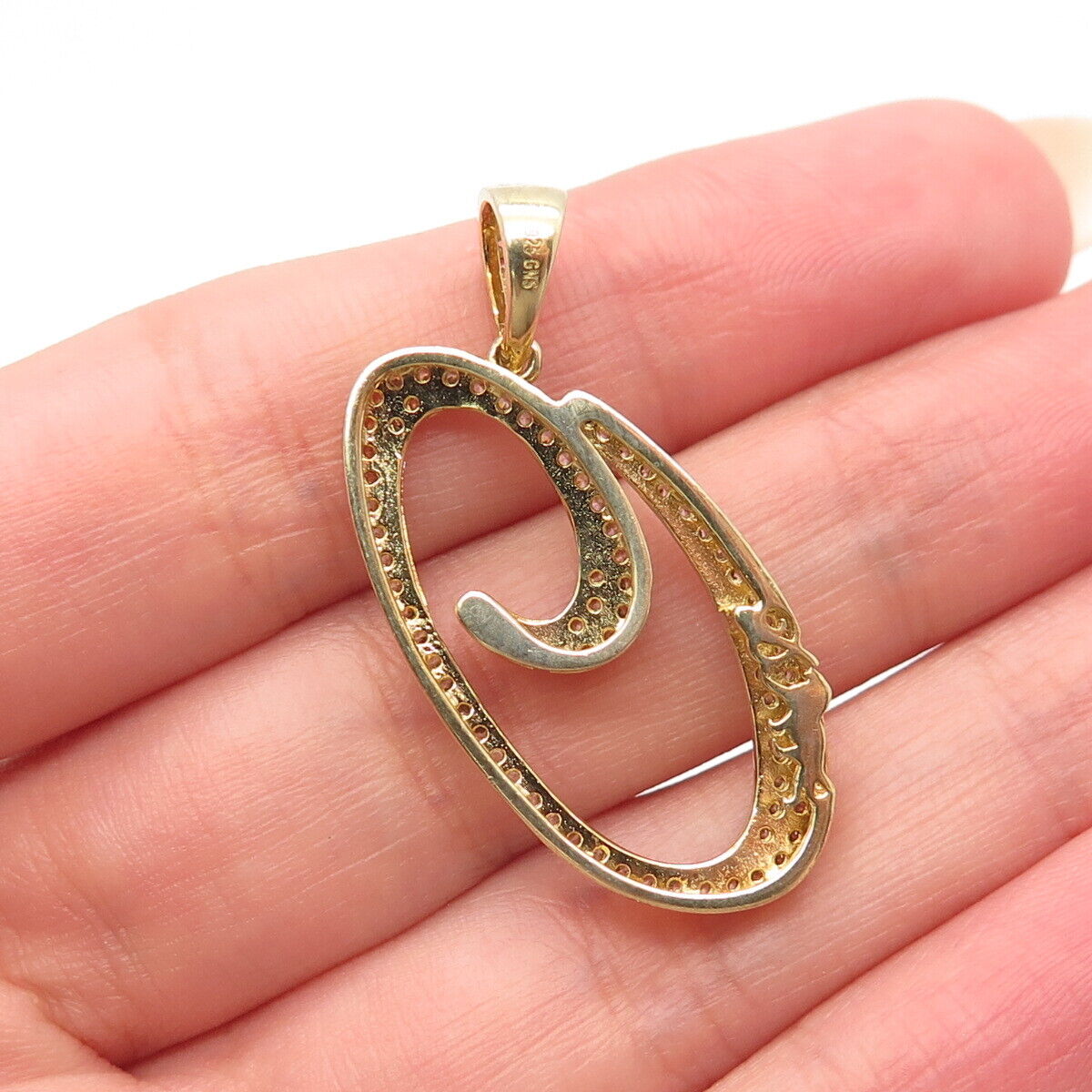 925 Sterling Silver Gold Plated Pave C Z Modernist Pendant