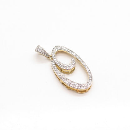 925 Sterling Silver Gold Plated Pave C Z Modernist Pendant