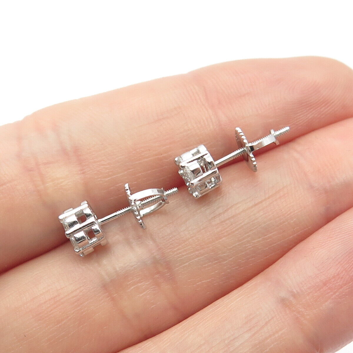 925 Sterling Silver C Z Floral Stud Earrings